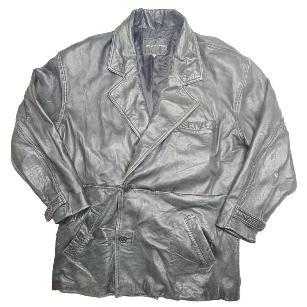 Vintage Saks Fifth Avenue Leather Blazer Jacket Mens M Black Repair Project